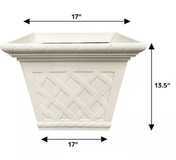 VIGORO 17 in. Frenchboro Antique Large Cream Resin Square Planter (17 in. L x 17 in. W x 13.2 in. H)