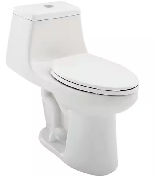 Glacier Bay McClure 1-piece 1.1 GPF/1.6 GPF High Efficiency Dual Flush Elongated Toilet in White with Slow-Close Seat Included