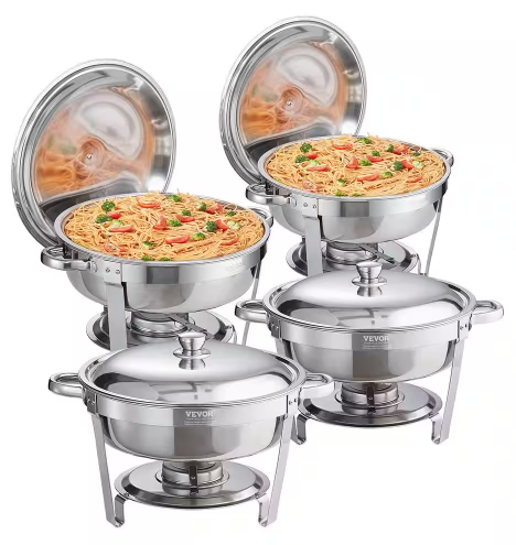 Chafing Dish Buffet Set 6 qt. Stainless Steel Chafer with Full Size Pan Round Catering Warmer Server (4-Pack) 1010875507