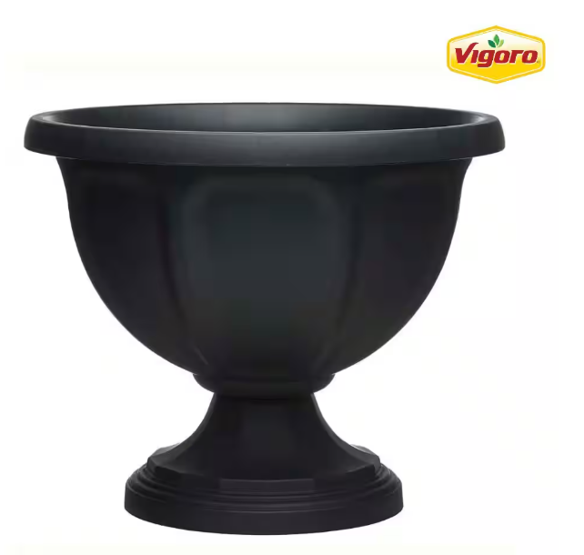 VIGORO 18 in. Warwick Large Black High-Density Resin Urn Planter (18 in. D x 14.7 in. H)