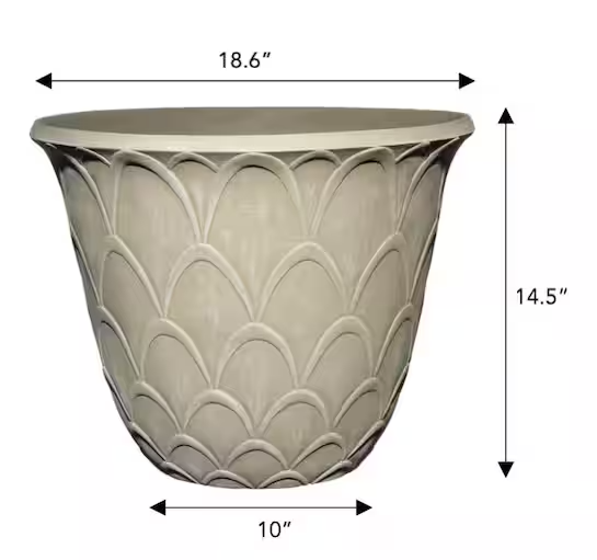VIGORO 18.6 in. Cosette Large Textured Beige Resin Planter (18.6 in. D x 14.5 in. H) Retail $30