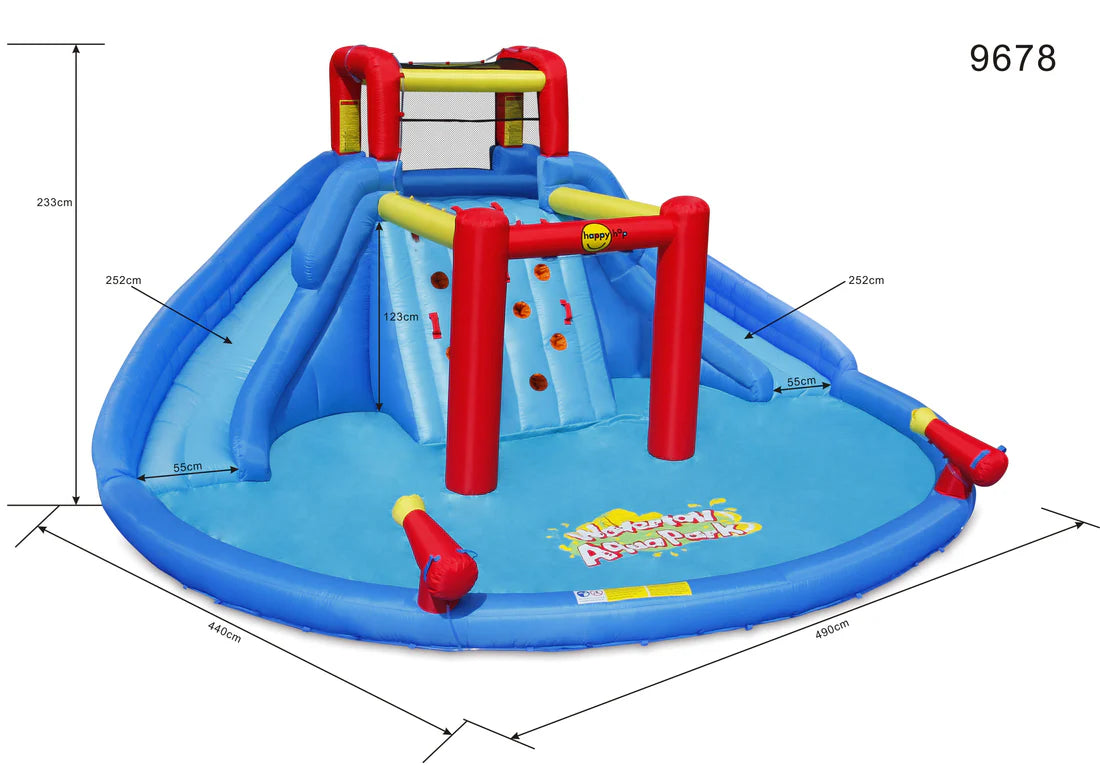 Happy Hop Inflatable Waterfall Aqua Park with Pool and Slides and Cannon