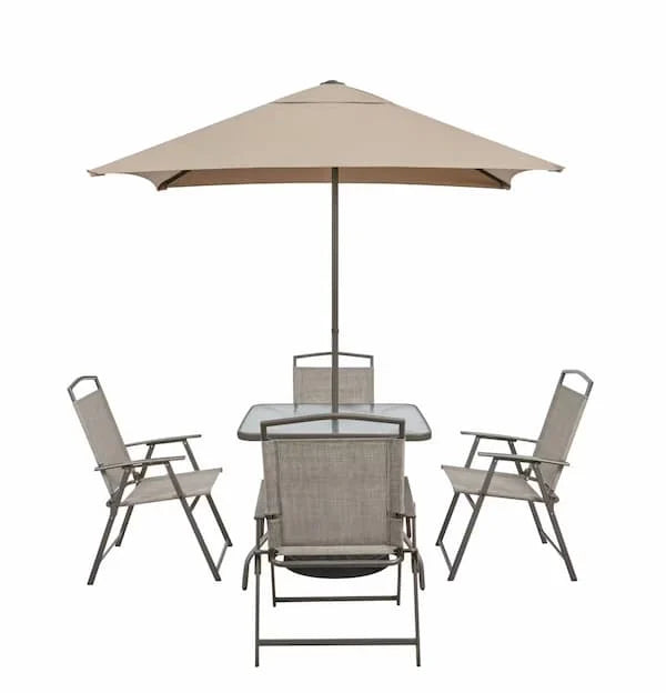 Amberview 6-Piece Steel Square Outdoor Dining Set in Brown with Umbrella