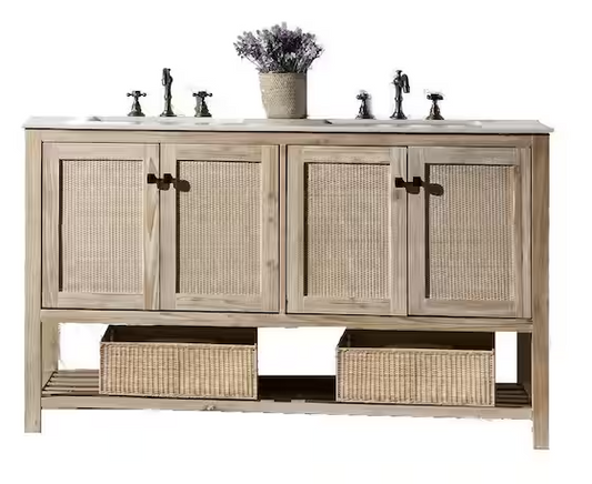 61 in.White Wash Vanity in Speckle Granite Top With Almond Basin