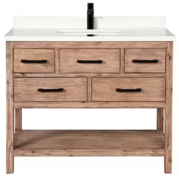 Betty 42 in. Single Vanity in Weathered Brown with Quartz Vanity Top in White with White Basin 1005255998