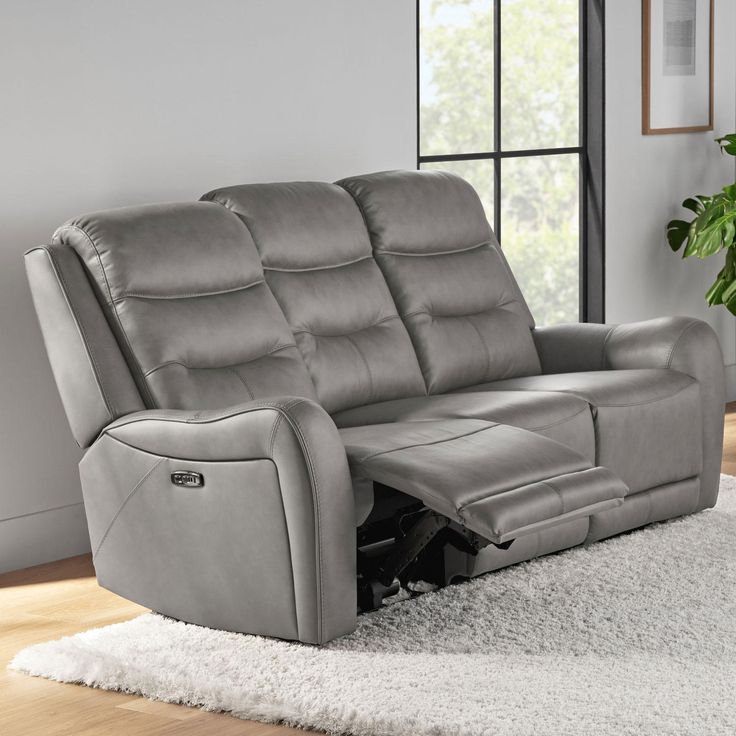 Cooper Power Reclining Leather Sofa - Gray