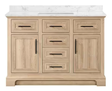 Doveton 48 in. Single Sink Freestanding Weathered Tan Bath Vanity with White Engineered Marble Top (Fully Assembled) 1009249567