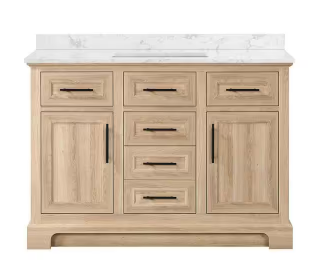 Doveton 48 in. W x 19 in. D x 34 in. H Single Sink Bath Vanity in Weathered Tan with White Engineered Marble Top
