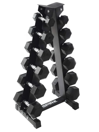 Inspire Fitness 210 lb. Rubber Hex Dumbbell Set with Rack