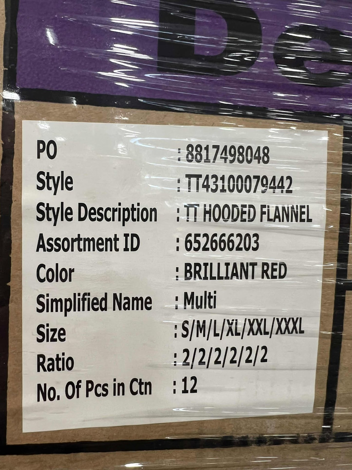 Women's hooded flannel case pack pallet #1-456 units