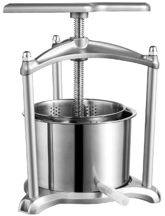 Fruit Wine Press, 1.6 gal./6 l, 2-Stainless Steel Barrels, Manual Juice Maker, with T-Handle, Triangular Structure 1010268291