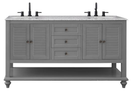 Hamilton 61 in. W x 22 in. D x 35 in. H Double Sink Freestanding Bath Vanity in Gray with Gray Granite Top 19084-VS61-GR
