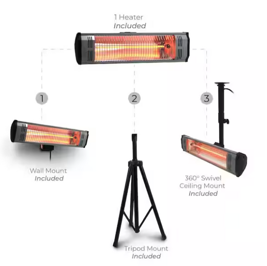 Tradesman 1500-Watt Electric Outdoor Infrared Quartz Portable Space Heater with Tripod, Wall and Ceiling Mount