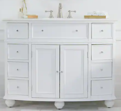Hampton Harbor 45 in. W x 22 in. D x 35 in. H Single Sink Freestanding Bath Vanity in White with White Marble Top BF-23148-WH