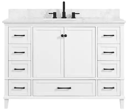 Merryfield 49 in. Single Sink Freestanding White Bath Vanity with White Carrara Marble Top 19112-VS49-WT