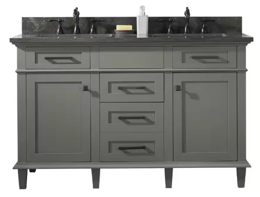 54 in. W x 22 in. D Vanity in Pewter Green with Marble Vanity Top in White with White Basin With Backsplash 1005547369