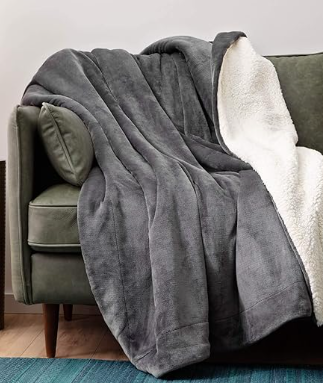 Linenspa Fleece and Sherpa Blanket - Super Soft - Breathable - Machine Washable - Polyester - Multiple Colors Available, Gray, Queen (90”x90” Inches)