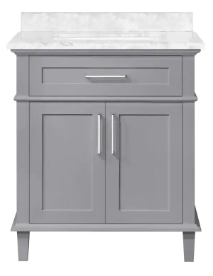 Sonoma 30 in. W x 22 in. D x 34 in. H Single Sink Bath Vanity in Pebble Gray with Carrara Marble Top