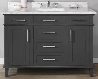 Sonoma 48 in. Single Sink Freestanding Dark Charcoal Bath Vanity with Carrara Marble Top 1002921462