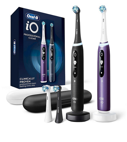 Oral-B iO Series 7 Professional Clean Electric Toothbrush, Black Onyx and Rose Quartz, 2 Pack, 4 Brush Heads