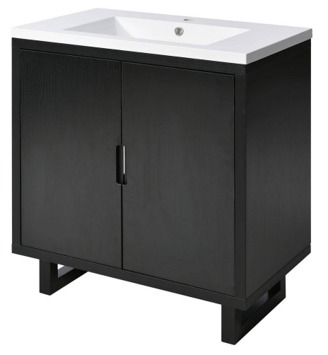 18.1 in.L x 29.5 in.W x 35.1 in.H Black Solid Wood Bathroom vanity Storage Cabinet with 1 PC White Cultured Marble Sink P-DJ-SV000008AAB