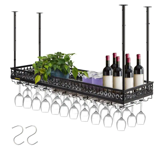 45-Bottle Ceiling Wine Glass Rack 35.8 in. x 13 in. Black Hanging Wine Glass Rack Wine Rack Cabinet for Bar