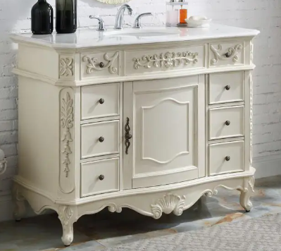 Winslow 45 in. W x 22 in. D x 35 in. H Single Sink Freestanding Bath Vanity in Antique White with White Marble Top 1003958495