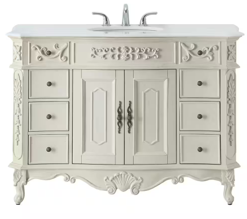 Winslow 48 in. W x 22 in. D x 35 in. H Single Sink Freestanding Bath Vanity in Antique White with White Marble Top