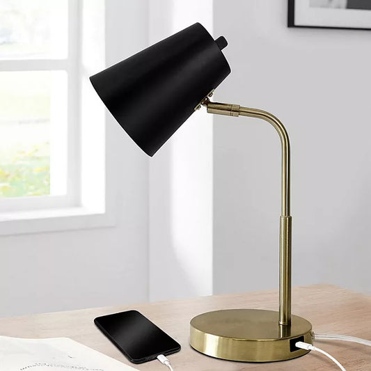 LAMPz Soho Desk Lamp with Adjustable Shade & USB-C Charging Port, 15.5" 2 colors to choose from