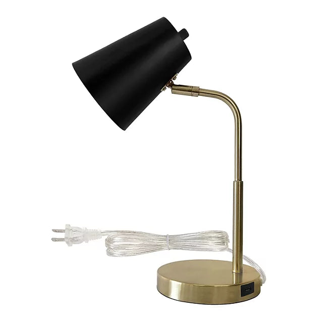 LAMPz Soho Desk Lamp with Adjustable Shade & USB-C Charging Port, 15.5" 2 colors to choose from