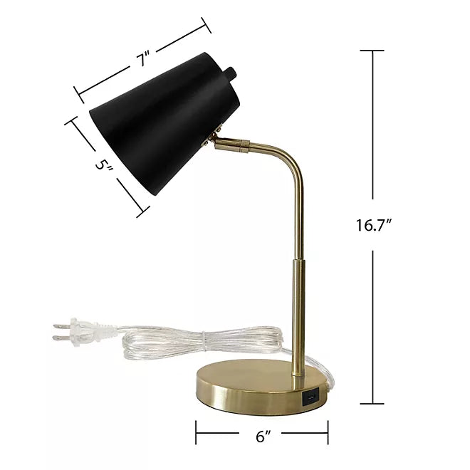 LAMPz Soho Desk Lamp with Adjustable Shade & USB-C Charging Port, 15.5" 2 colors to choose from