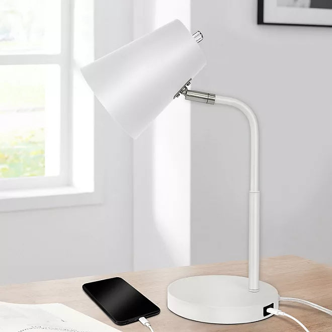 LAMPz Soho Desk Lamp with Adjustable Shade & USB-C Charging Port, 15.5" 2 colors to choose from