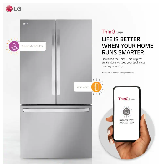 LG 27 cu. ft. Smart Counter Depth MAX French Door Refrigerator with Internal Water Dispenser in PrintProof Stainless Steel Model LRFLC2706S