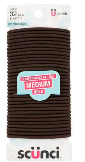 Scunci Medium Hold No Damage Elastics, Brown, 32 Ct