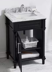 Aberdeen 24 in. W x 20 in. D x 34 in. H Single Sink Bath Vanity in Black with Carrara Marble Top