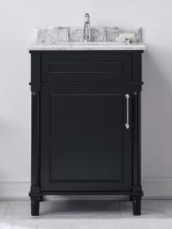 Aberdeen 24 in. W x 20 in. D x 34 in. H Single Sink Bath Vanity in Black with Carrara Marble Top
