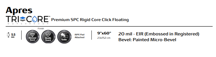 Irish - SPC Rigid Core Click Floating 9"x60" - 20mil - 5.5mm - Tri-Core Premium SPC Rigid Core