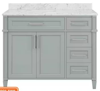 Caville 42 in. W x 22 in. D x 34 in. H Single Sink Bath Vanity in Sage Green with Carrara Marble Top