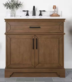 Cherrydale 36 in. W x 22 in. D x 34 in. H Single Sink Bath Vanity in Almond Latte with White Engineered Marble Top