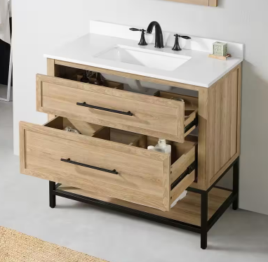 Corley 36 in. W x 19 in. D x 34 in. H Single Sink Bath Vanity in Weathered Tan with White Engineered Stone Top