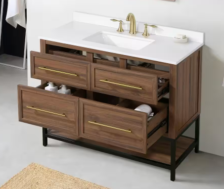 Corley 42 in. W x 19 in. D x 34 in. H Single Sink Bath Vanity in Spiced Walnut with White Engineered Stone Top