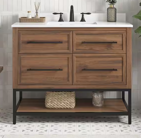 Corley 42 in. W x 19 in. D x 34 in. H Single Sink Bath Vanity in Spiced Walnut with White Engineered Stone Top