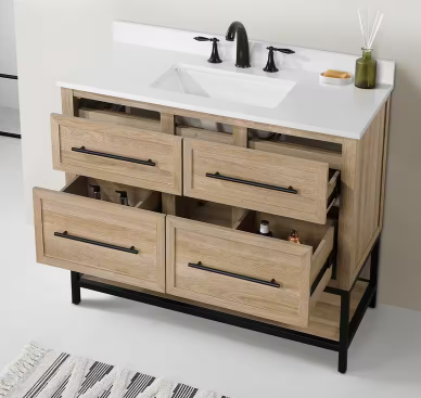 Corley 42 in. W x 19 in. D x 34 in. H Single Sink Bath Vanity in Weathered Tan with White Engineered Stone Top