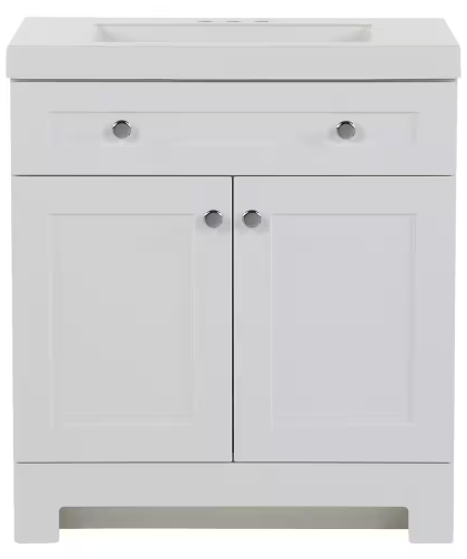 Everdean 30 in. W x 19 in. D x 34 in. H Single Sink Freestanding Bath Vanity in White with White Cultured Marble Top