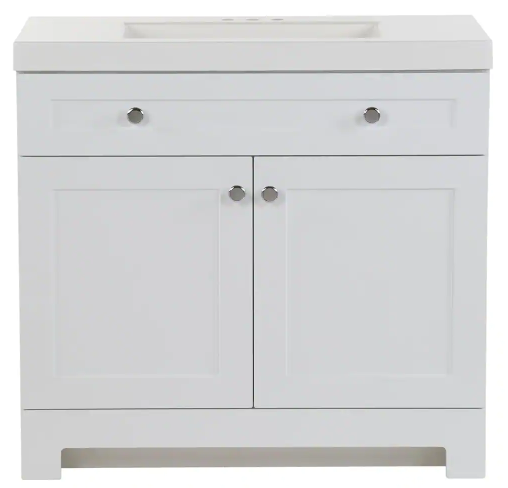 Everdean 36 in. W x 19 in. D x 34 in. H Single Sink Freestanding Bath Vanity in White with White Cultured Marble Top