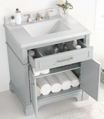 Melpark 30 in. W x 22 in. D x 34 in. H Single Sink Bath Vanity in Dove Gray with White Engineered Marble Top