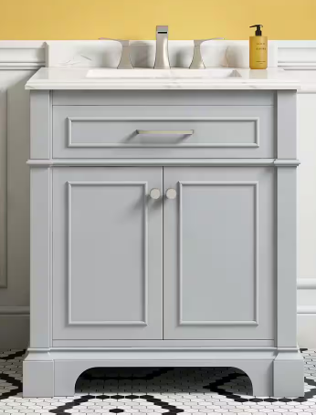 Melpark 30 in. W x 22 in. D x 34 in. H Single Sink Bath Vanity in Dove Gray with White Engineered Marble Top
