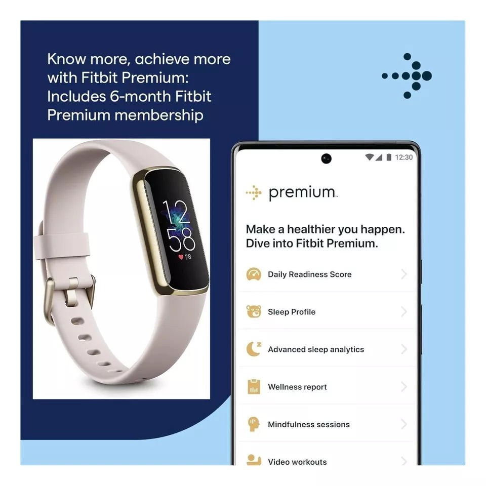 Fitbit Luxe Soft Gold Stainless Steel Tracker & Lunar White Classic Band (soft)