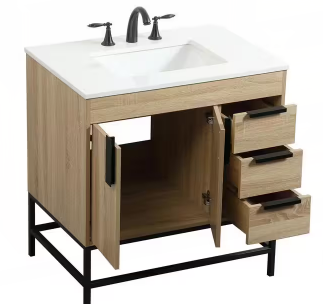 Timeless Home 32 in. W x 22 in. D x 33.5 in. H Bath Vanity in Mango Wood with Ivory White Quartz Top