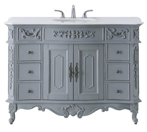 Winslow 48 in. W x 22 in. D x 35 in. H Single Sink Freestanding Bath Vanity in Antique Gray with White Marble Top